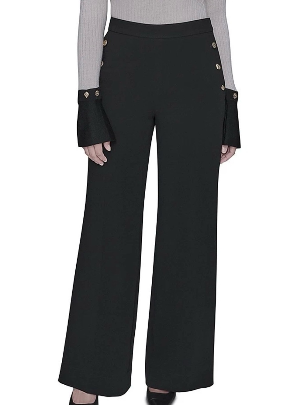 Karl Lagerfeld Paris Contrast-Stitch Sailor Wide-Leg Pants - Size 4